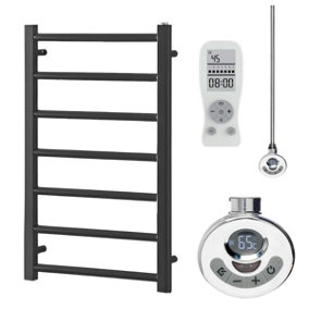 Alpine Thermostatic Electric Heated Towel Rail With Timer, Anthracite - W500 x H800 mm