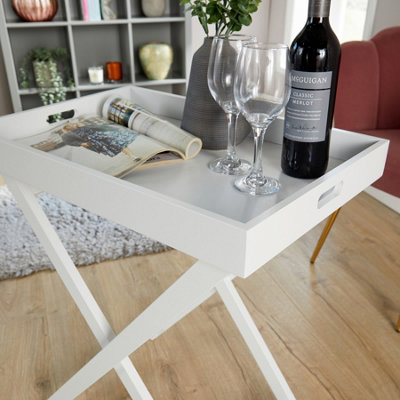 Alpine White Side Coffee Butlers Tray Portable Table
