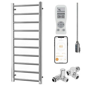 Alpine Wifi Dual Fuel Heated Towel Rail With Thermostat, Timer, Chrome - W500 x H1200 mm