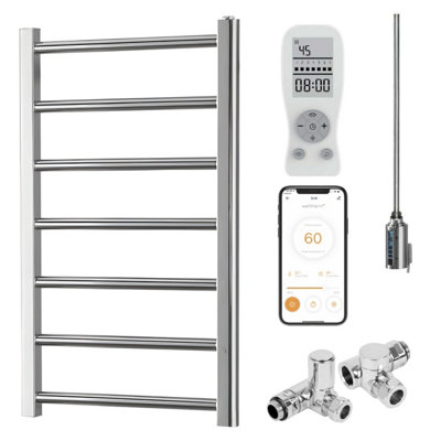 Alpine Wifi Dual Fuel Heated Towel Rail With Thermostat, Timer, Chrome - W500 x H800 mm