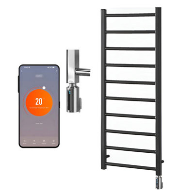 Alpine Wifi Electric Heated Towel Rail With Thermostat, Timer, Anthracite - W500 x H1200 mm