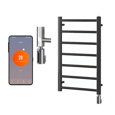 Alpine Wifi Electric Heated Towel Rail With Thermostat, Timer, Anthracite - W500 x H800 mm