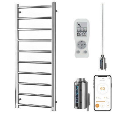 Alpine Wifi Electric Heated Towel Rail With Thermostat, Timer, Chrome - W500 x H1200 mm