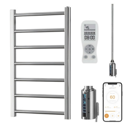 Alpine Wifi Electric Heated Towel Rail With Thermostat, Timer, Chrome - W500 x H800 mm