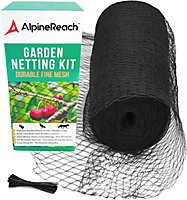 AlpineReach Garden Netting and Bird Netting Kit 2m x 20m Extra Strong Woven Mesh, Cable Ties included, Black