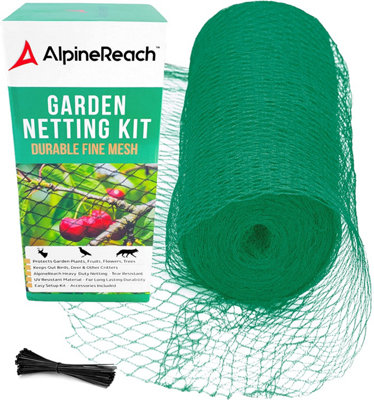 AlpineReach Garden Netting and Bird Netting Kit 2m x 20m Extra Strong Woven Mesh, Cable Ties included, Green