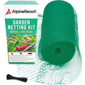AlpineReach Garden Netting and Bird Netting Kit 2m x 20m Extra Strong Woven Mesh, Cable Ties included, Green