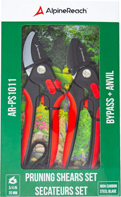 AlpineReach Secateurs Set Bypass and Anvil for Gardening, Sharp Ergonomic Pruners, Adjustable Soft Handle, Heavy Duty Blade