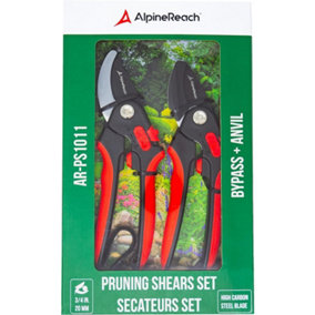 AlpineReach Secateurs Set Bypass and Anvil for Gardening, Sharp Ergonomic Pruners, Adjustable Soft Handle, Heavy Duty Blade