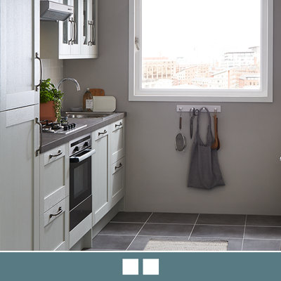 Explore the Alpinia Dove Grey kitchen. Alpinia is a matt shaker style, available in 8 colours and is part of the Select Collection.