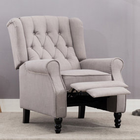 ALTHORPE WING BACK FIRESIDE RECLINER FABRIC OCCASIONAL ARMCHAIR SOFA CHAIR (Grey, Linen)