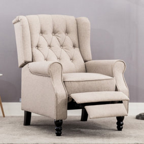 ALTHORPE WING BACK FIRESIDE RECLINER FABRIC OCCASIONAL ARMCHAIR SOFA CHAIR (Pumice, Linen)