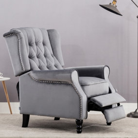 ALTHORPE WING BACK FIRESIDE RECLINER VELVET OCCASIONAL ARMCHAIR SOFA CHAIR (Grey, Velvet)