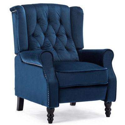 ALTHORPE WING BACK FIRESIDE RECLINER VELVET OCCASIONAL ARMCHAIR SOFA CHAIR  (Midnight Blue, Velvet)