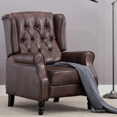 Althorpe Wing Back Recliner Chair Bonded Leather Button Fireside