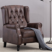 ALTHORPE WING BACK RECLINER CHAIR BONDED LEATHER BUTTON FIRESIDE OCCASIONAL ARMCHAIR BROWN
