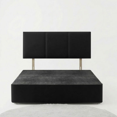 Alton Plush Velvet Divan Bed, Headboard - 4ft Small Double - Black - 4 ...