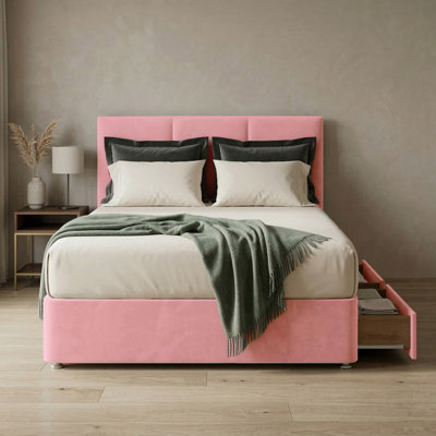 Alton Plush Velvet Divan Bed, Headboard - 4ft Small Double - Pink - 2 ...