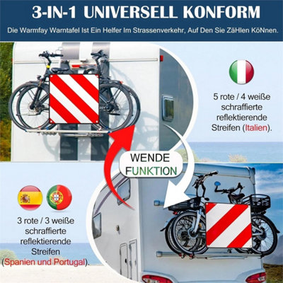 Alu Reflective Warning Sign 50 x 50 cm for Bicycle Carrier Trailer Caravan
