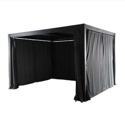 Aluminium 3 x 3.6m Gazebo and Curtains Slat Roof Dark Grey Pop Up Marquee Tent