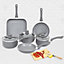 Aluminium 9 Pc Grey Marble Non Stick Pan Set Induction Frying Grill Saucepan Pot