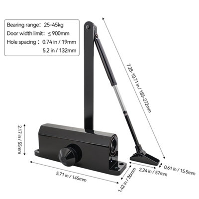 Heavy Duty Automatic Door Closer – Adjustable Hydraulic Spring Closer For 25-65 Kg Doors, Aluminum Alloy, Max Opening 175°, For Residential, Apartment, And Commercial Use