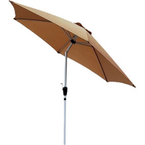 Aluminium Crank and Tilt Parasol - Outdoor Garden Umbrella with Vented Canvas & UV40+ Protection - H2.35 x 2.7m Diameter, Sand