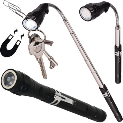 Aluminium Extending Telescopic Torch with Triple LED Light and Magnetic Head - Fully Extended Length 57cm
