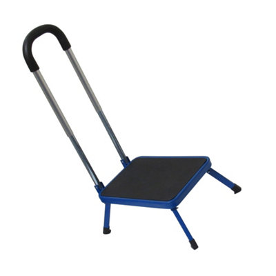 Aluminium Folding Step With Handrail Blue (Single Caravan Motorhome Platform Support)