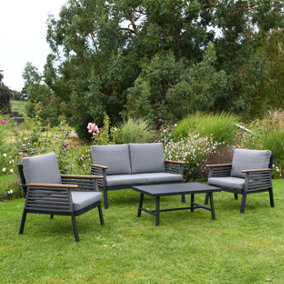 Aluminium Garden Sofa, Armchairs and Coffee Table Furniture Luxury 4 Piece Set with Cushions