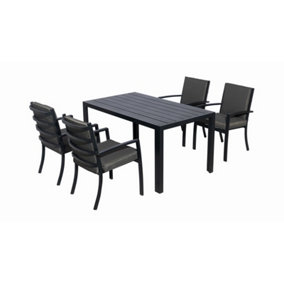 Aluminium Garden Table and Chairs Set with 145X85 CM Dining Table and Padded Chair  - 4 Armchair