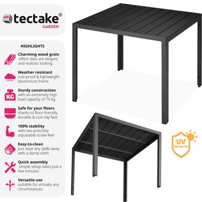 Aluminium garden table w/ adjustable feet (90x90x74.5cm) - black