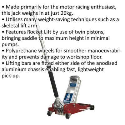 Aluminium Low Entry Trolley Jack - 2500kg Limit - Twin Piston - 485mm Max Height