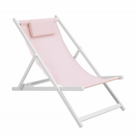 Aluminium Outdoor Garden Deck Chair in Pale Pink & White