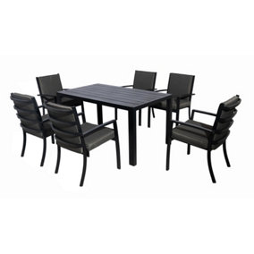 Aluminium Patio Furniture Set of 6 with 145X85 CM Dining Table and Padded Chair - 6 Armchair