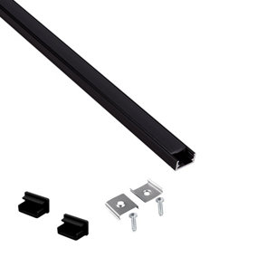 Aluminium Profile Black 2m for LED Light Strip with Black Cover - Pack of 10