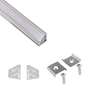 Aluminium Profile Corner 2m For LED Lights Strip Opal Cover - Colour Aluminium - Pack of 10