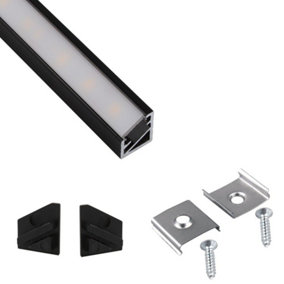 Aluminium Profile Corner 2m For LED Lights Strip Opal Cover - Colour Black - Pack of 10
