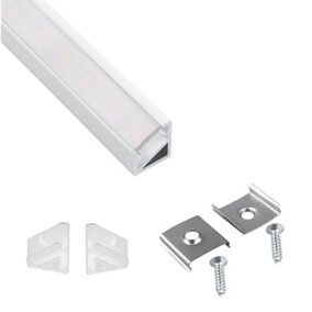 Aluminium Profile Corner 2m For LED Lights Strip Opal Cover - Colour White - Pack of 10