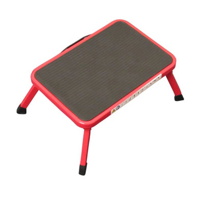 Aluminium Single Folding Step Stool Red (Caravan Non Slip Platform Foldable Collapsible)