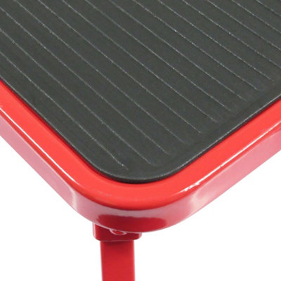 Aluminium Single Folding Step Stool Red (Caravan Non Slip Platform Foldable Collapsible)