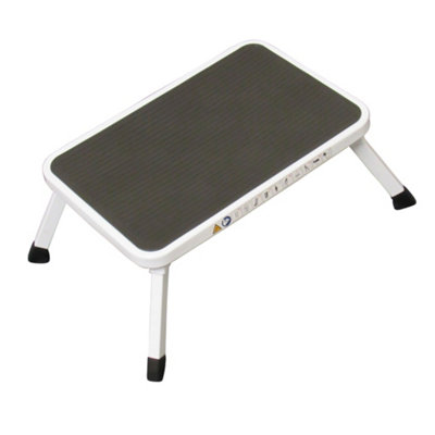 Aluminium Single Folding Step Stool White (Caravan Non Slip Platform Foldable Collapsible)