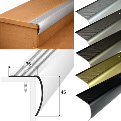 Aluminium Stair Nosing Bullnose 35 x 45mm Anti Slip Step Edge Trim