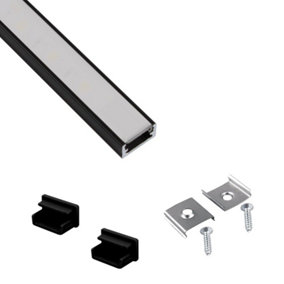 Aluminium Surface Profile 2M For LED Light Strip With Opal Cover - Colour Black - Pack of 1