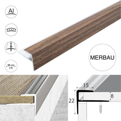 Aluminium Wood Effect F Shape Stair Nosing for 8mm Laminate Flooring ...