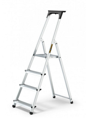 ALUMINUM 4-STEP HOUSEHOLD LADDER WITH TOOL SHELF 125 KG