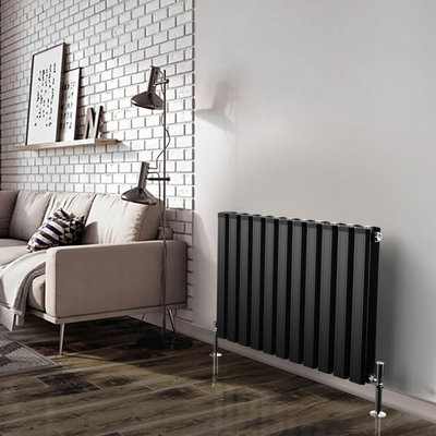 Aluminum Designer Horizontal Radiator Compatible with Heat pump. Energy Efficient. Model "Pioneer" Black. 800 mm .