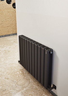 Aluminum Designer Horizontal Radiator Compatible with Heat pump. Energy Efficient. Model "Pioneer Plus " Black. 1200 mm.500mm