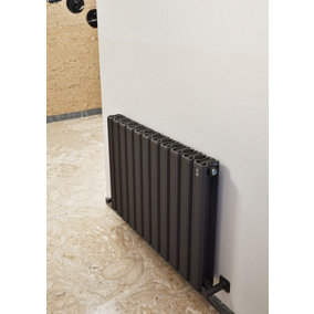 Aluminum Designer Horizontal Radiator Compatible with Heat pump. Energy Efficient. Model "Pioneer Plus " Black. 1200 mm.500mm