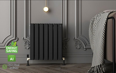 Aluminum Designer Horizontal Radiator Compatible with Heat pump. Model "Pioneer Plus " Black. 500 mm.500mm. Btu/hr:3091